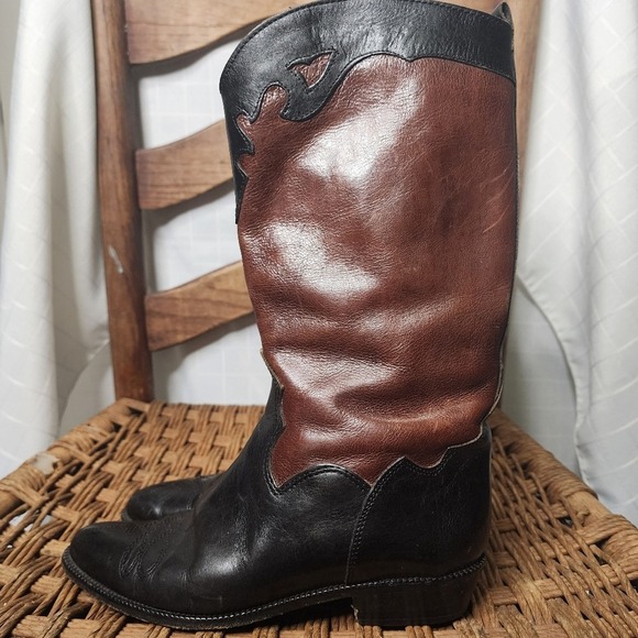 Joan & David Vintage Black Brown Womens Western Leather Boots 5.5 - Picture 3 of 9